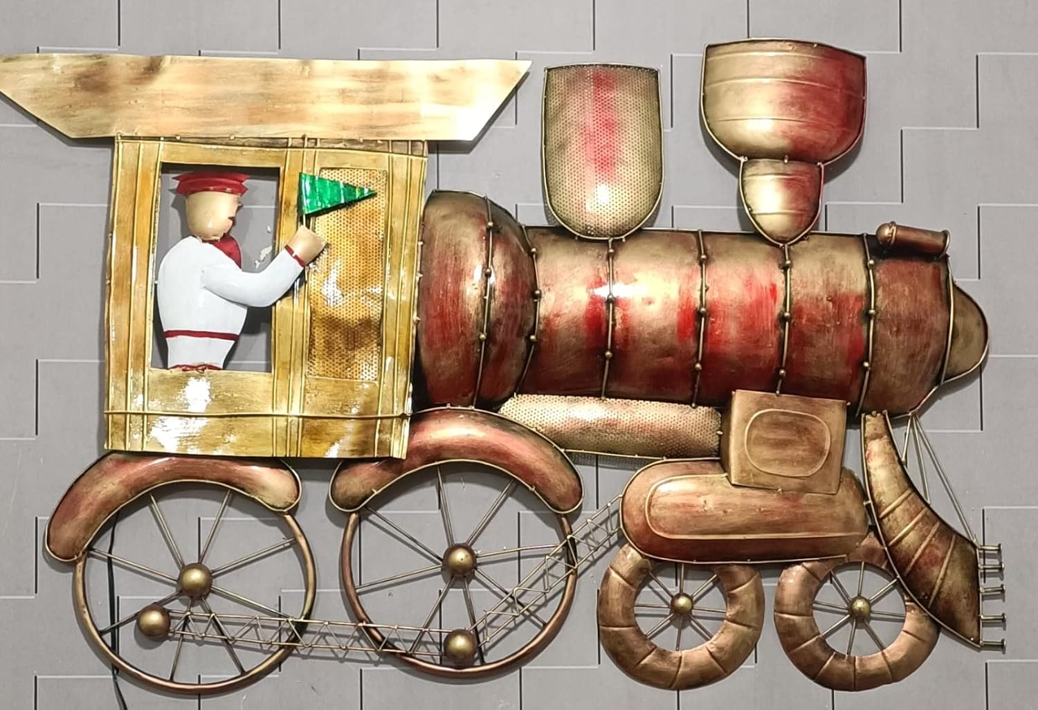 Metal Vintage Coal Engine With Driver With LED Wall Art-ArtyCraftz.com
