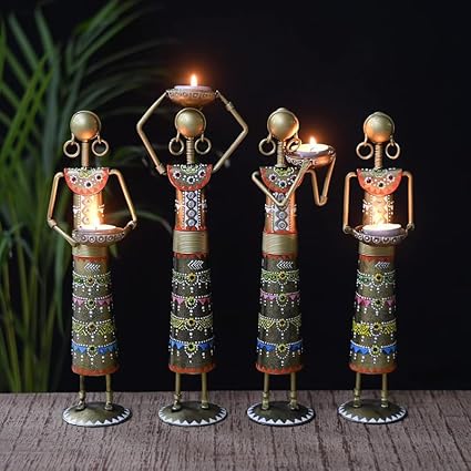 Metal Wrought Iron Tribal Lady Worker Showpieces Doll Figurine Statue