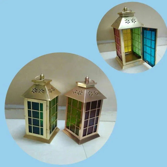 Metal and Color Glass Lanterns Set of 1 Pieces - ArtyCraftz.com