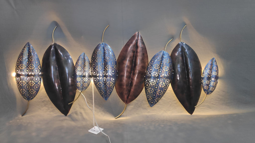 Metal leaf wall art with LED lights measuring 42 x 1 x 19 inches- ArtyCraftz.com