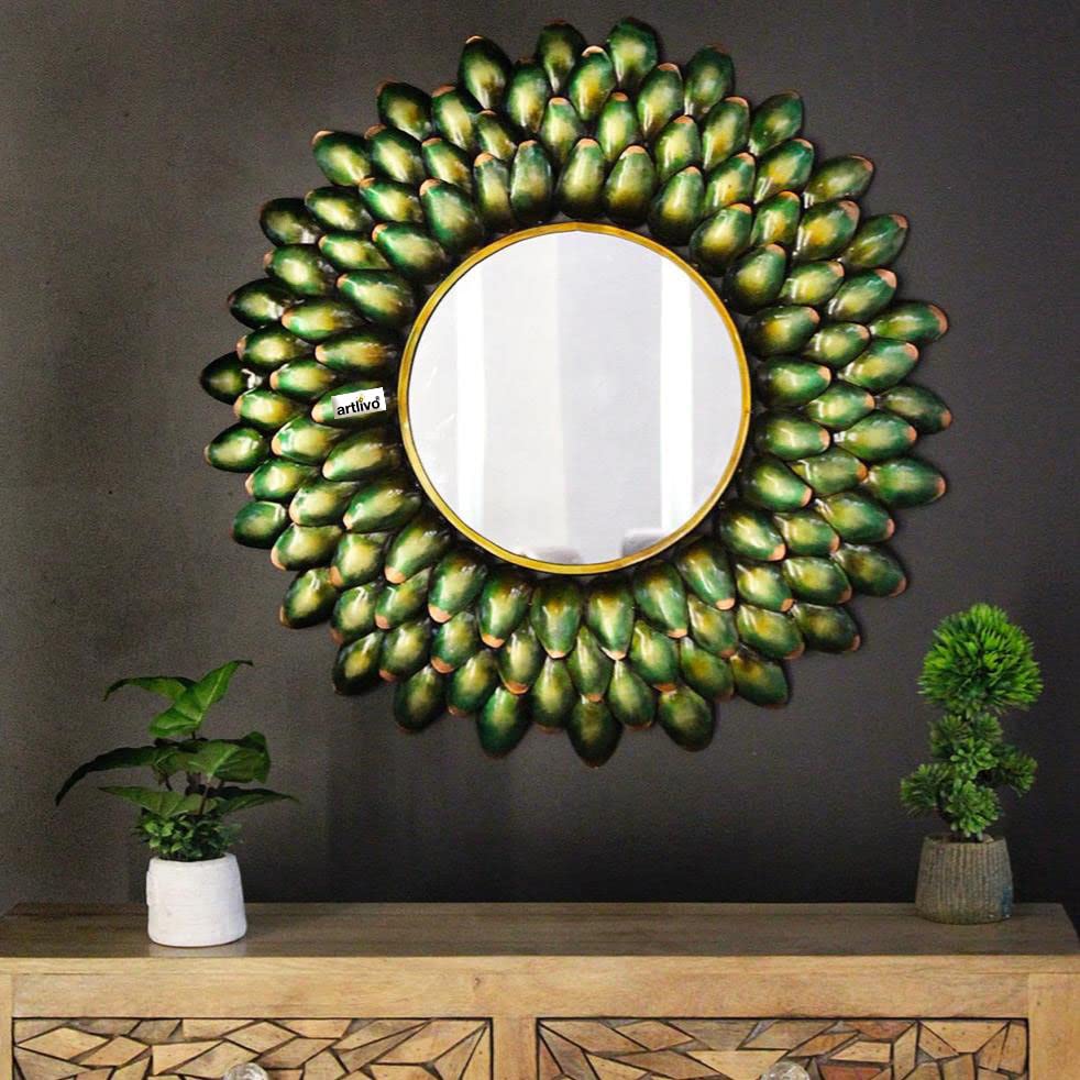 Metallic Rose Petals Studded Wall Mirror