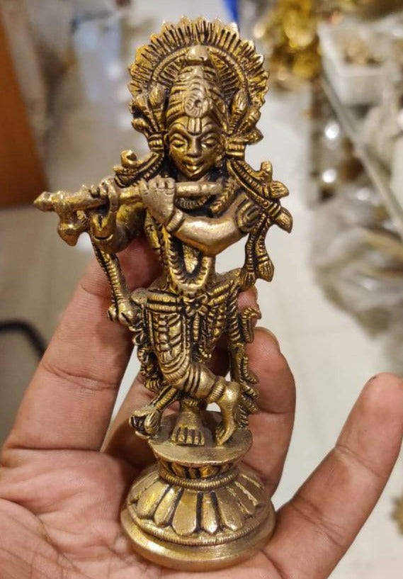 Mini Brass Krishna Flute 4.5 Inches Statue Main View-ArtyCraftz.com