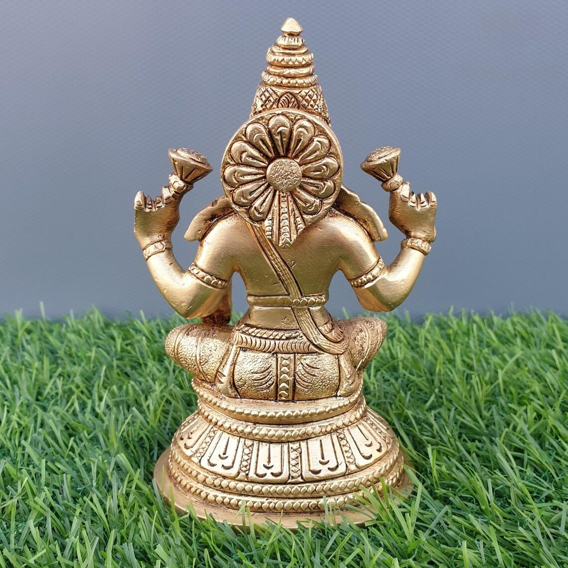 Mini Brass Lakshmi Idol 5 Inch Goddess Lakshmi Statue for Home Temple-ArtyCraftz.com