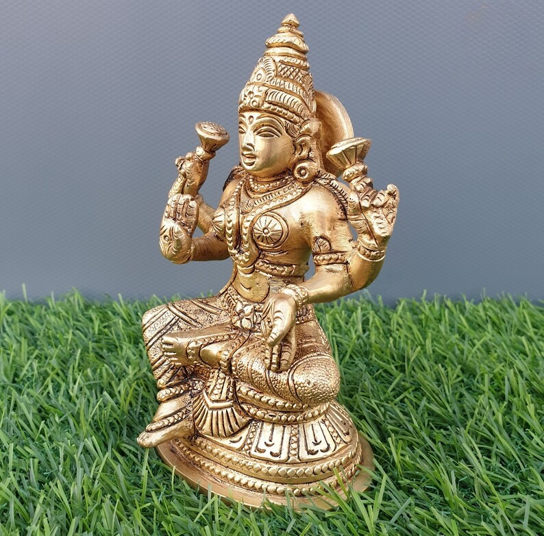 Mini Brass Lakshmi Idol 5 Inch Goddess Lakshmi Statue for Home Temple-ArtyCraftz.com