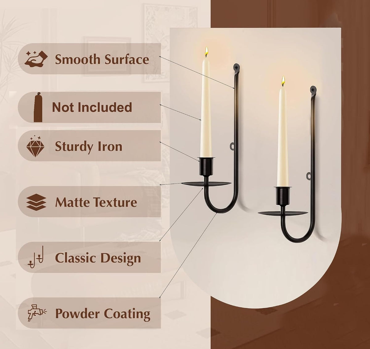 Minimalist Powder-Coated Iron Wall Candle Holder - Set of 2-artycraftz.com