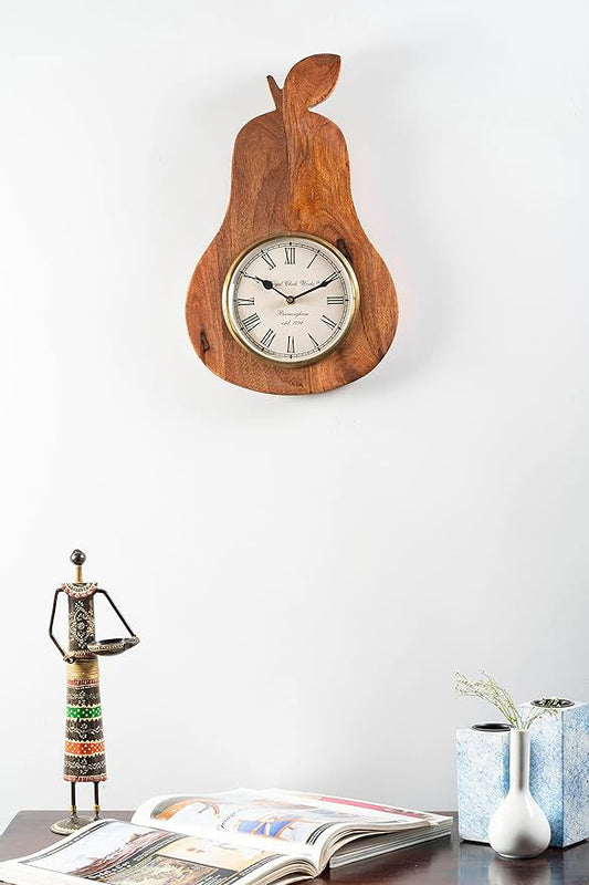 Mitali Wooden Analogue Apple Shape Wall Clock (Brown, 10 inch) - ArtyCraftz.com