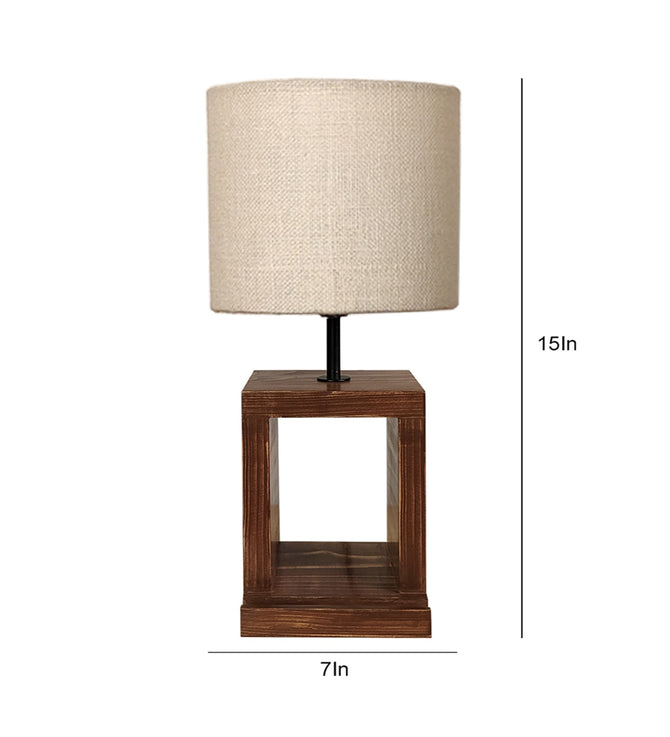 Hollow Block Pinewood Table Lamp with Woven Jute Shade-artycraftz.com