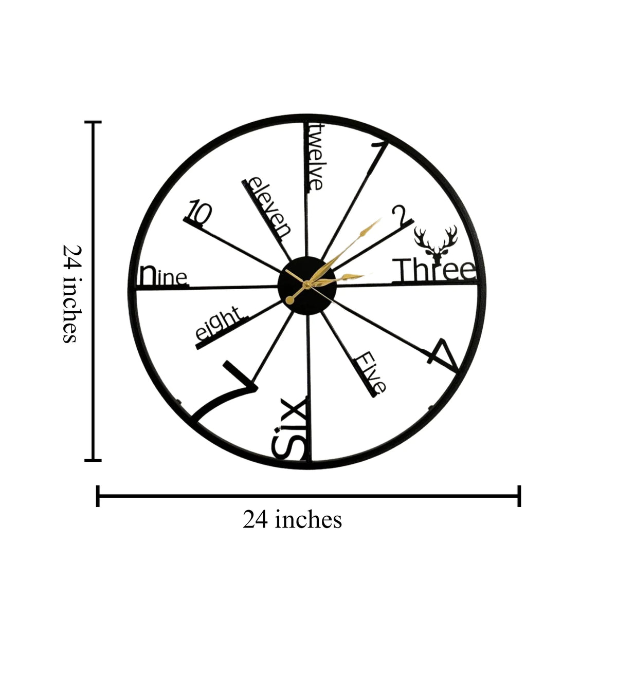 24-inch round black iron wall clock with gold-tone hands and artistic numerals-artycraftz.com