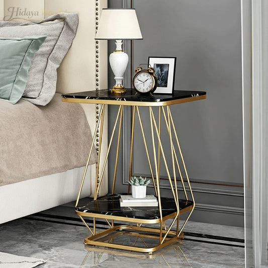 Modern 2-tier side table with powder-coated iron frame and engineered wood shelves-artycraftz.com
