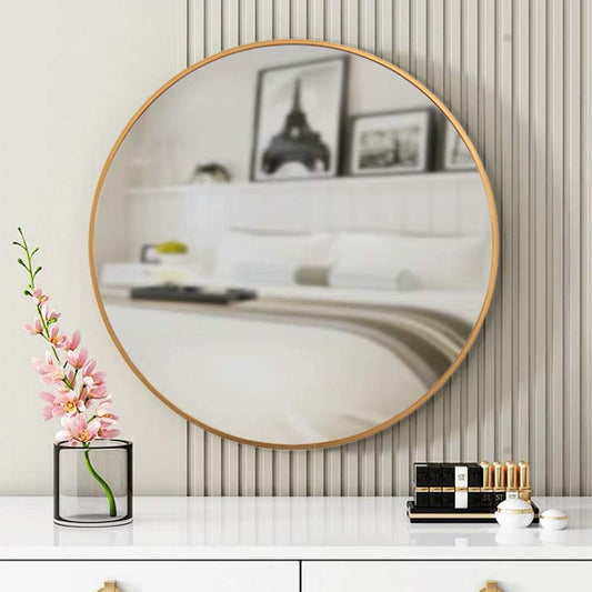 Modern Brushed Brass Metal Frame Round Mirror Golden Circle ArtyCraftz