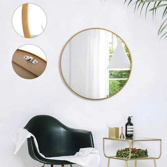 Modern Brushed Brass Metal Frame Round Mirror Golden Circle ArtyCraftz