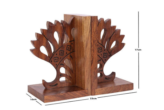 Modern Crown Engraved Bookend In Sheesham Wood - Book Organizer, Book Racks - ArtyCraftz.com