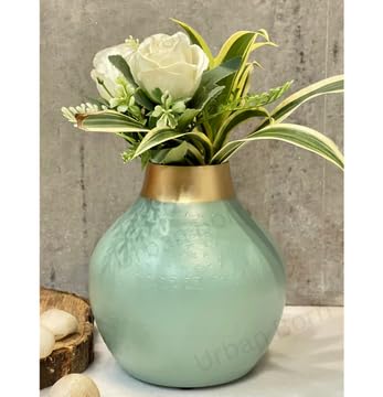 Modern & Elegant Aqua Green Metal Vase-ArtyCraftz.com