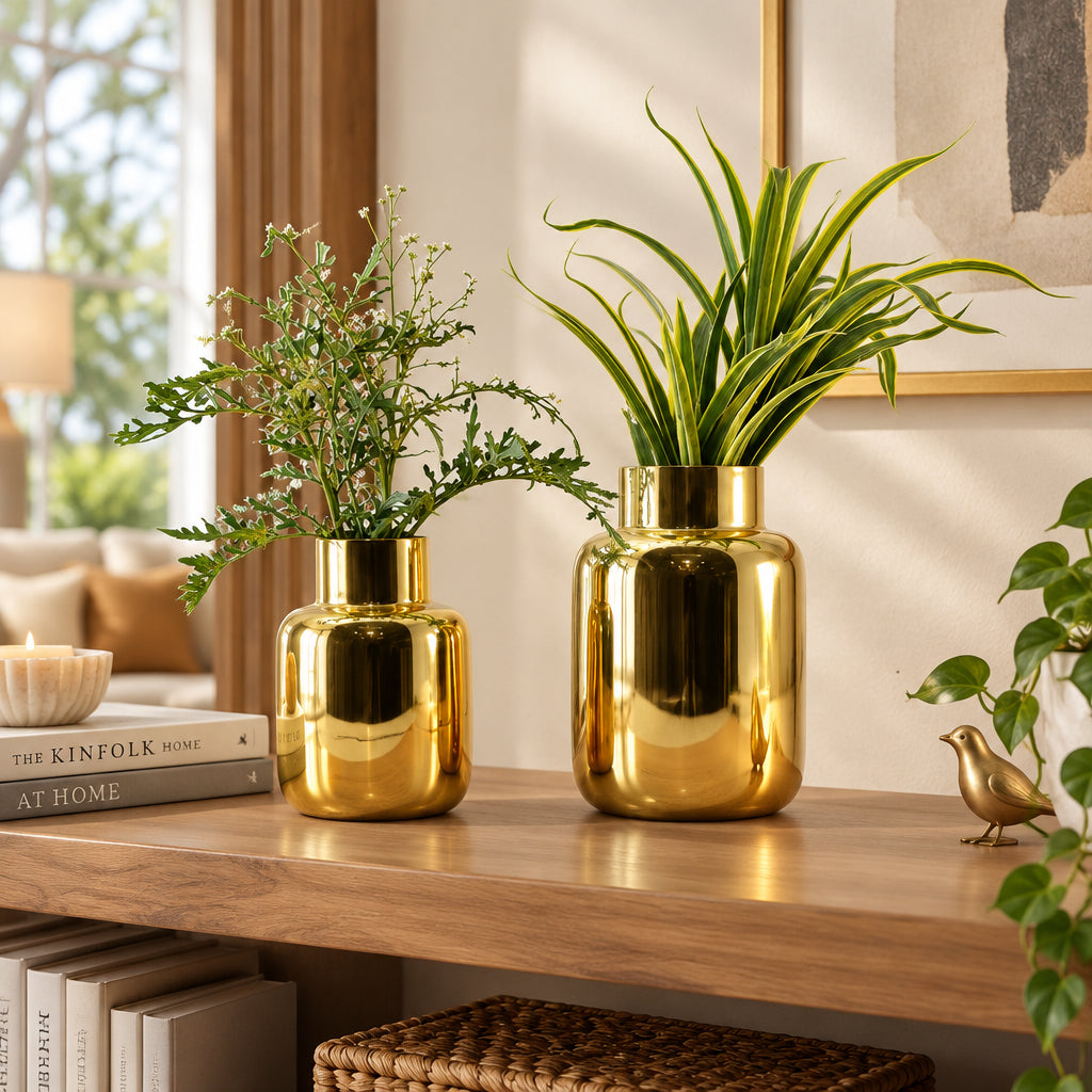 Modern Polished Gold Metal Vases - Set of 2-artycraftz.com