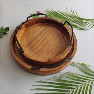 Modern Serving Tray Set of 2 with Iron Handle - ArtyCraftz.com