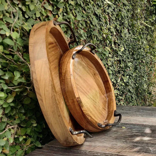 Modern Serving Tray Set of 2 with Iron Handle - ArtyCraftz.com