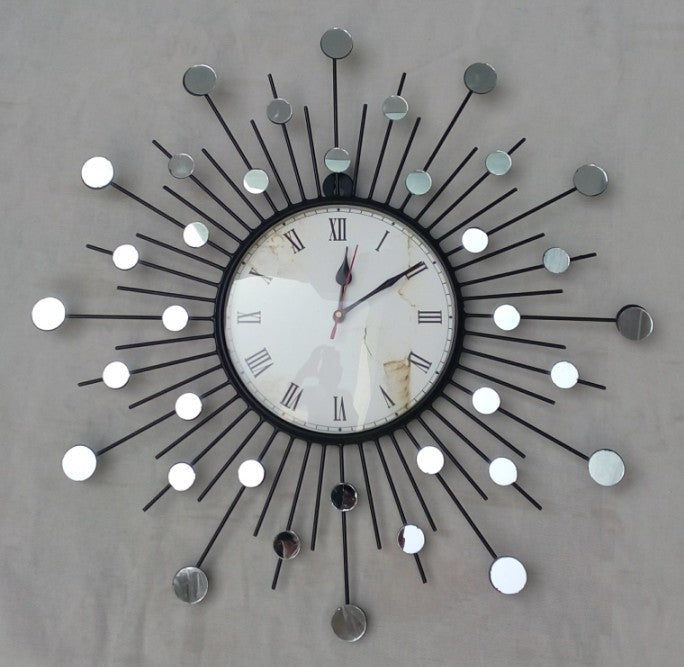 Modern Sunburst Wall Clock with Mirror Accents-ArtyCraftz.com