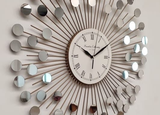 Modern Sunburst Wall Clock with Mirror Accents-ArtyCraftz.com