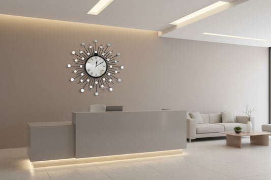 Modern Sunburst Wall Clock with Mirror Accents-ArtyCraftz.com