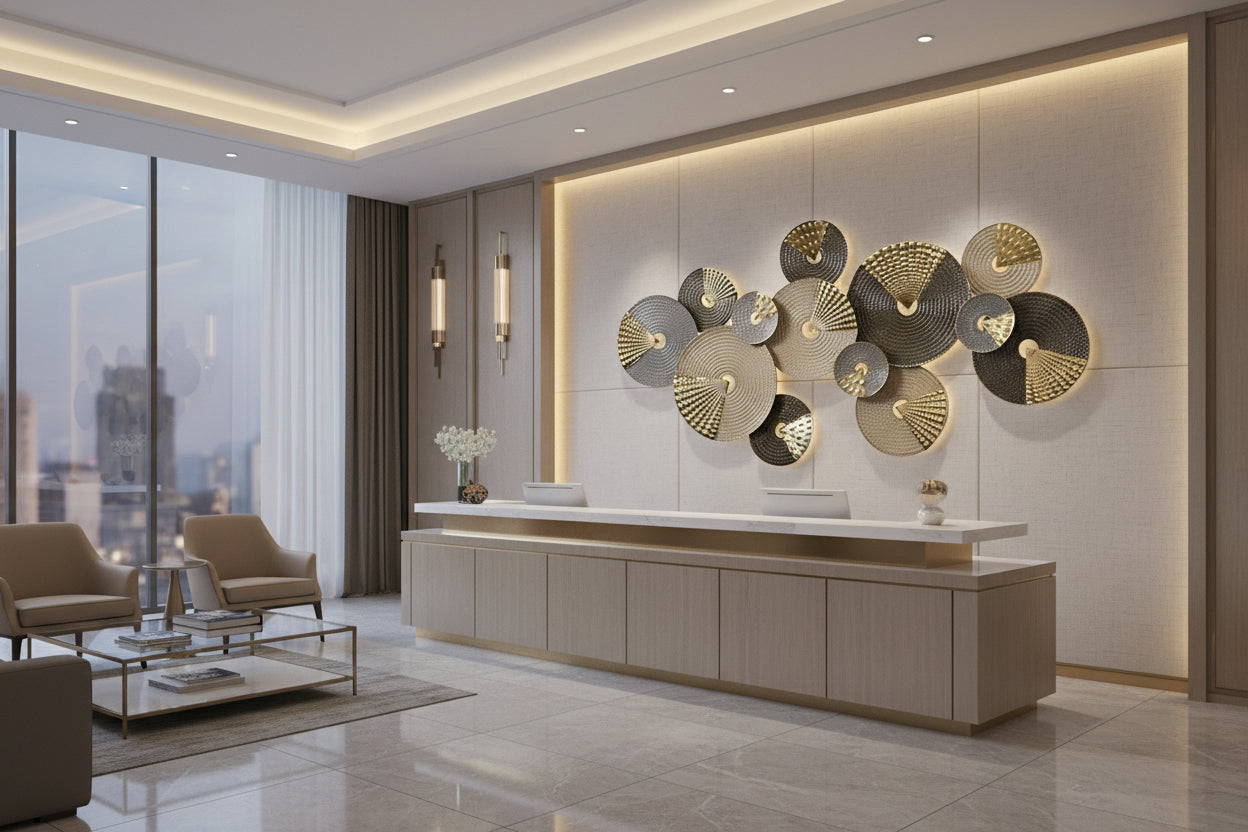 Modern abstract round disc iron wall art with textured metallic circular design-ArtyCraftz.com