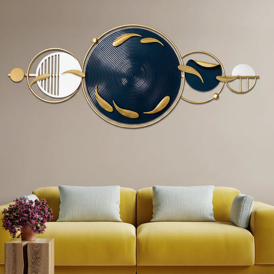 Modern blue and gold abstract fish design iron wall art with powder-coated finish-ArtyCraftz.com