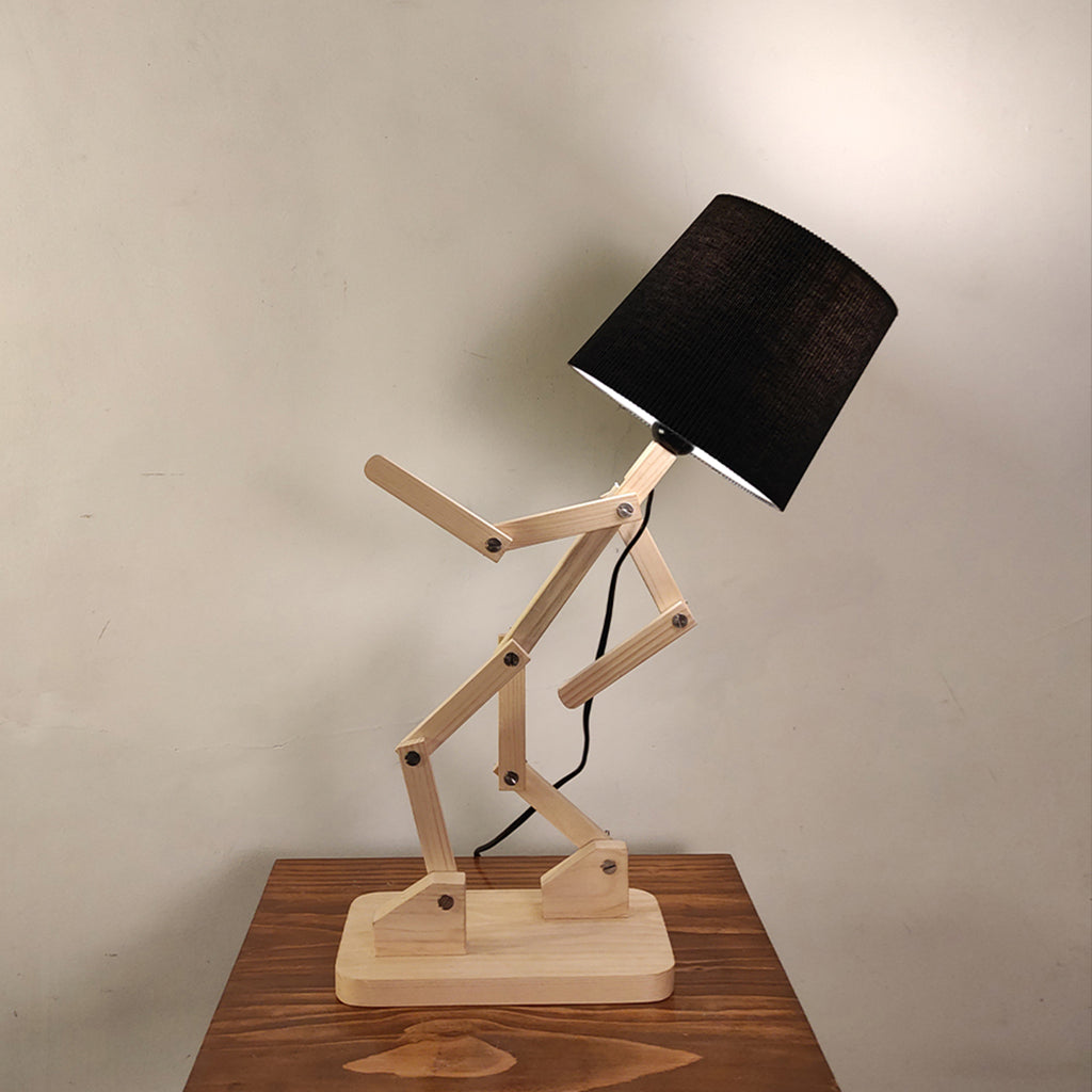 Moonwalker Beige Wooden Table Lamp with Black Fabric Lampshade