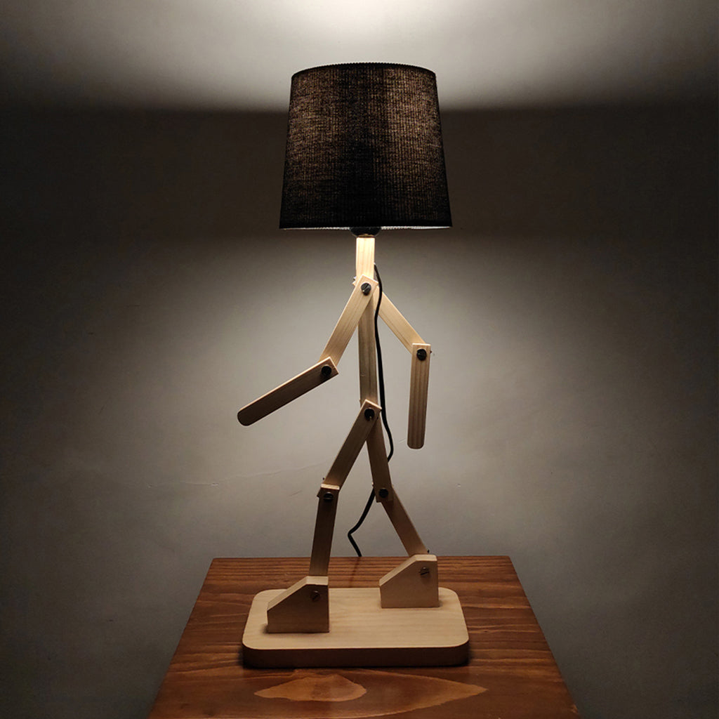 Moonwalker Beige Wooden Table Lamp with Black Fabric Lampshade