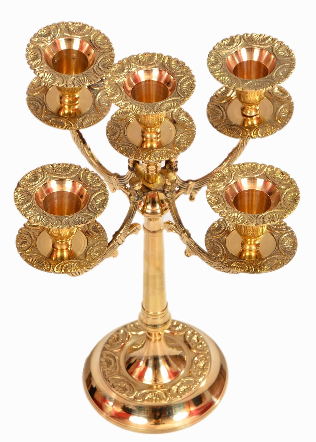 Mughal Design Brass Candle Stand with 5 Holders-ArtyCraftz.com