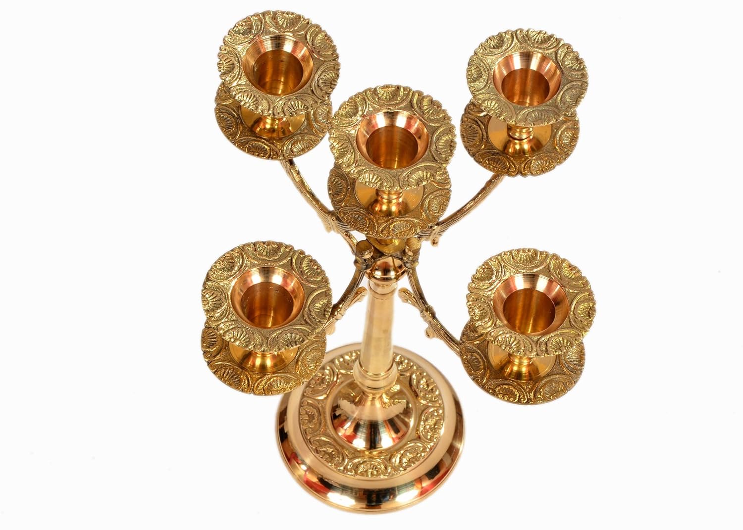 Mughal Design Brass Candle Stand with 5 Holders-ArtyCraftz.com
