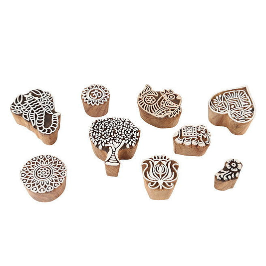 Mughal Pattern Hand Carved Wooden Printing Stamp Block(Set of 9) - ArtyCraftz.com