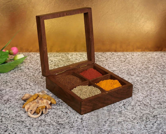 Multi-Utility Cum Wooden Spice Box In Sheesham Wood - Spice Rack - ArtyCraftz.com