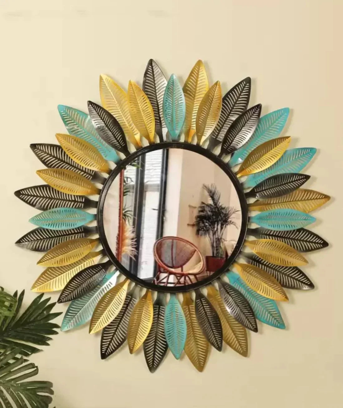 Multicolor Metal leaves Wall Mirror