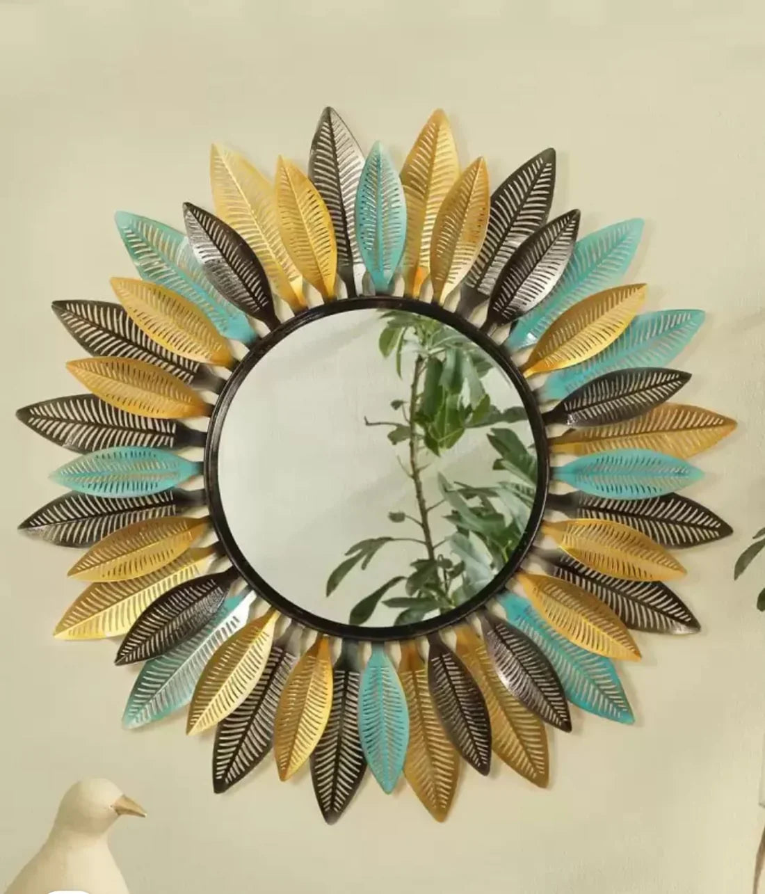 Multicolor Metal leaves Wall Mirror