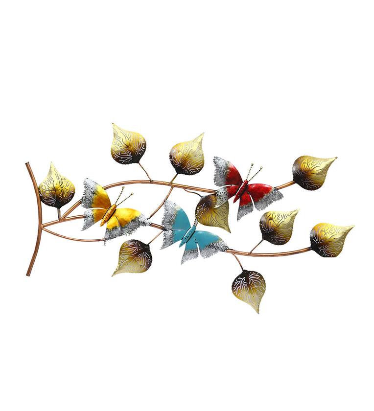 Multicolor 3D Butterfly Design with Wall Mounted Leaf Sculpture - ArtyCraftz.com