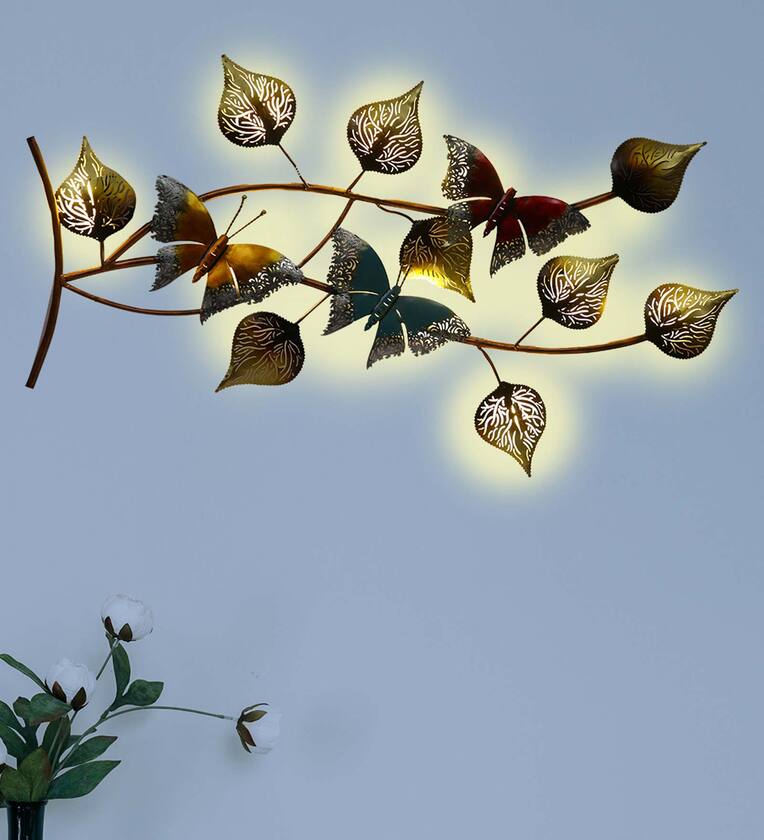 Multicolor 3D Butterfly Design with Wall Mounted Leaf Sculpture - ArtyCraftz.com