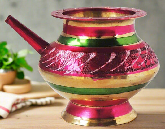 Multicolor Embossed Brass Lota with Spout-ArtyCraftz.com