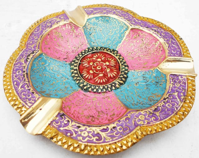 Multicolor Floral Brass Ashtray-ArtyCraftz.com