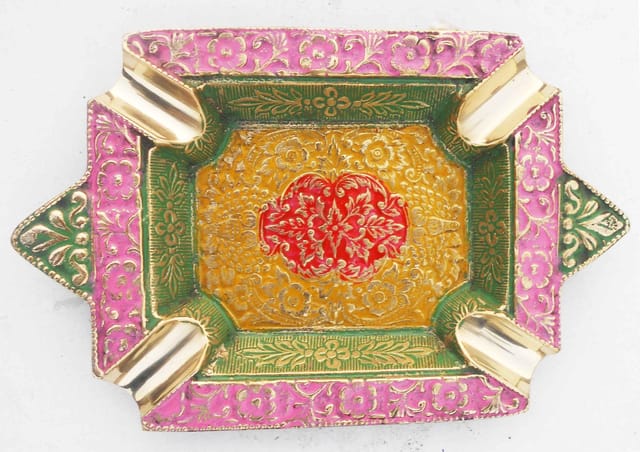 Multicolor Floral Embossed Brass Ashtray-ArtyCraftz.com