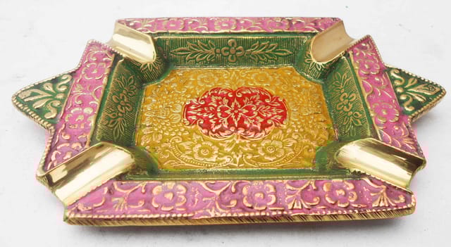 Multicolor Floral Embossed Brass Ashtray-ArtyCraftz.com