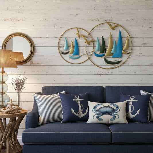 Multicolor Metal -Seas the Day Boat Ship Wall Art-ArtyCraftz.com