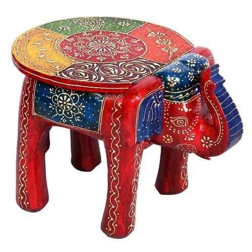 Multicolor Wooden Elephant Stool - ArtyCraftz.com