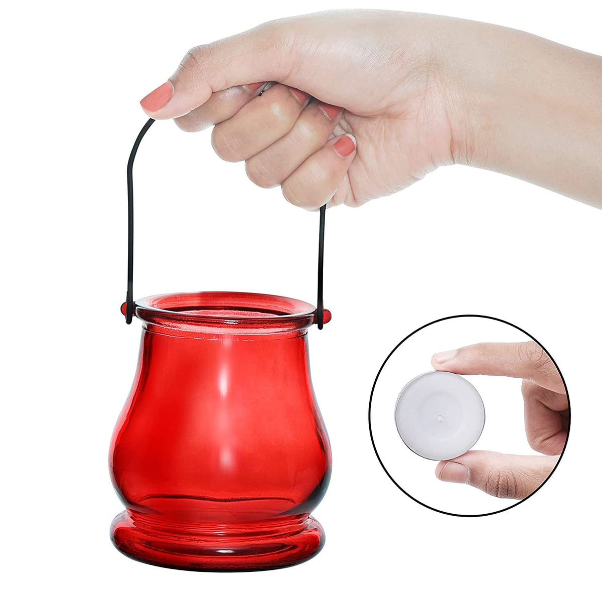 Multicolor glass hanging tealight candle holders with metal handles-artycraftz.com