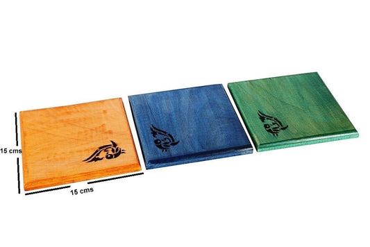 Multicolored Handcarved Wooden Trivet Set Of 3 - Wooden Table Coaster - ArtyCraftz.com