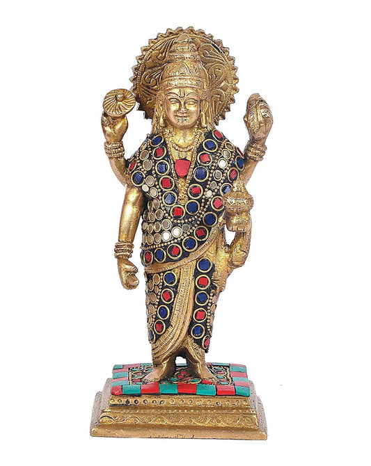 Multicolour Brass Dhanvantari Statue