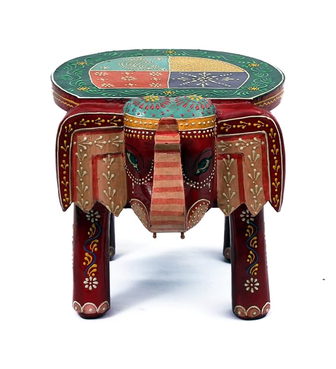 Multicolour Wood and MDF Painted Elephant Chowki