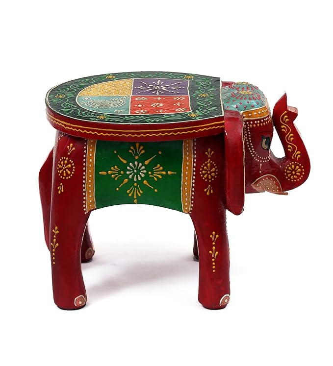 Multicolour Wood and MDF Painted Elephant Chowki