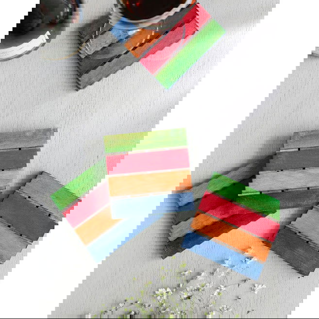 Multicolured Wooden Coasters Set Of 4 - ArtyCraftz.com