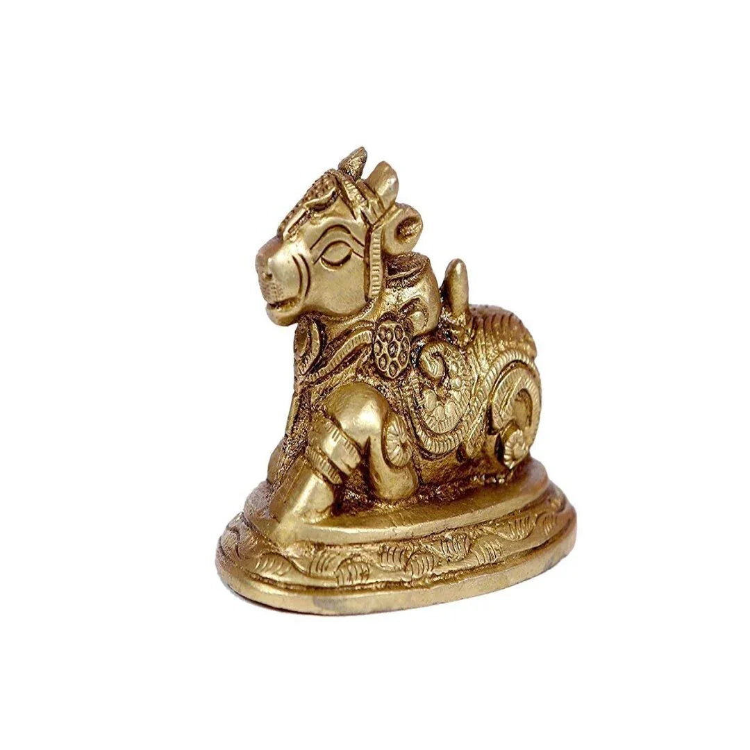 Beautifully Carved Brass Nandi Ji Sculpture Ride of Shiva Bull Statue, Height : 7.5 cm - ArtyCraftz.com
