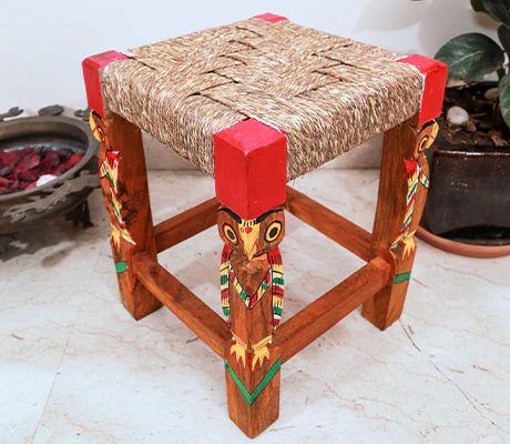 Natungram Owl Craved Wooden Stool-ArtyCraftz.com