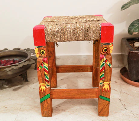 Natungram Owl Craved Wooden Stool-ArtyCraftz.com